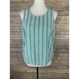Universal Thread Womens M Striped Top Green White Sleeveless Tie Waist Boho